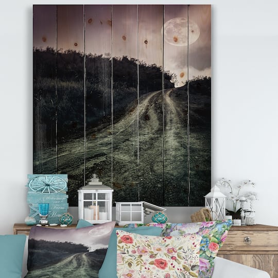 Designart - Muddy Road Under Full Moon